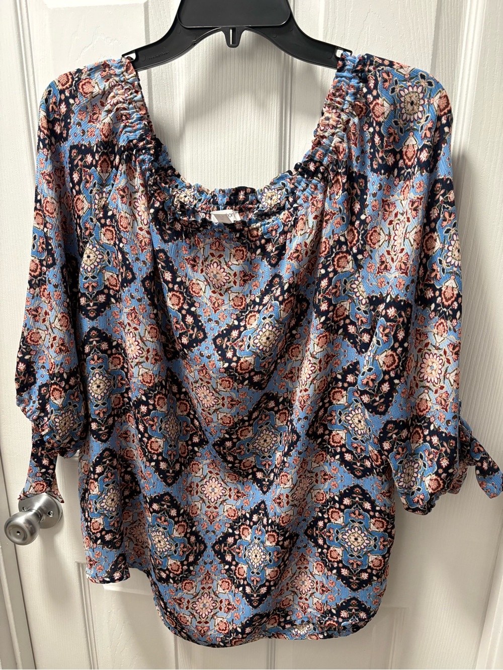 Westport Blue Floral Medallion Peasant Blouse